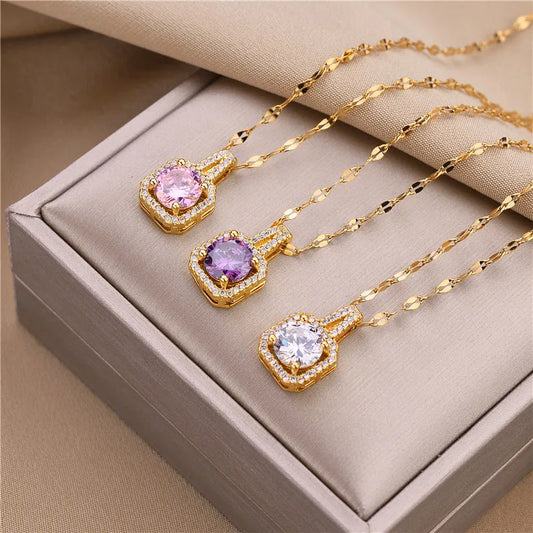 Crystal Zircon Clavicle Chain Necklace