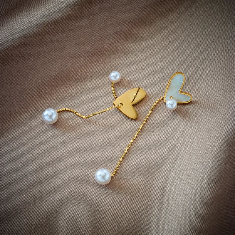Heart Pearl Long Pendant Necklace & Earrings